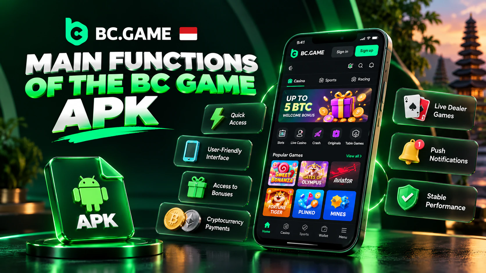 Key features of the BC Game APK for players from Indonesia